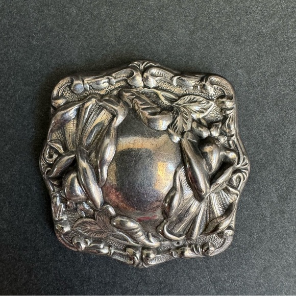 Art Nouveau Silver Brooch Ornate Square Pin Vintage Antique Estate Jewelry - Picture 5 of 11